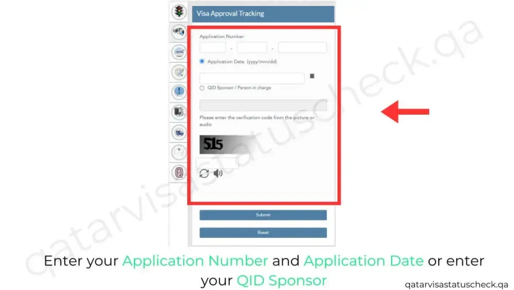 Enter your Application Number and Application Date or enter your QID Sponsor