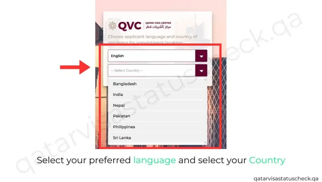 Select your preferred language and select your Country