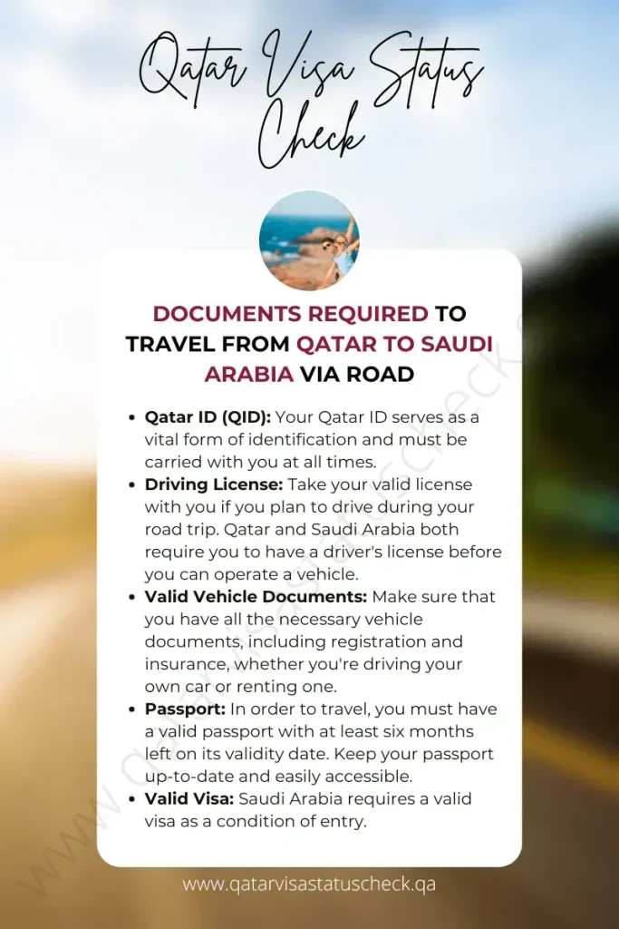 Documents required to travel from Qatar to Saudi Arabia via Road