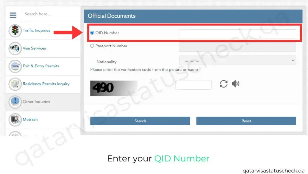 Enter your QID Number