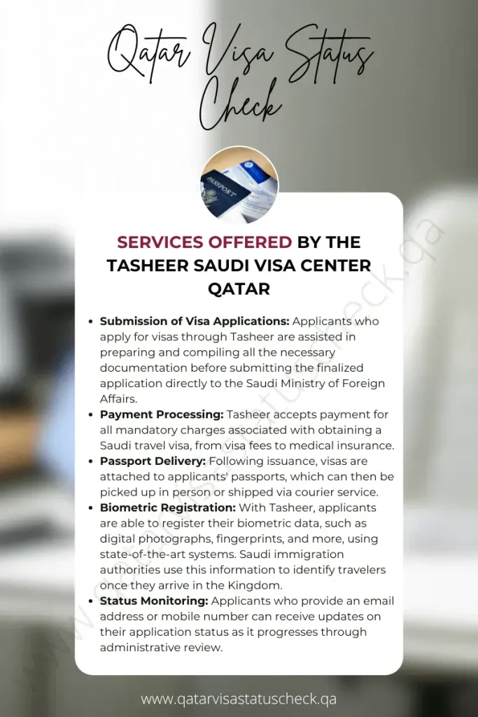 Services Offered by the Tasheer Saudi Visa Center Qatar