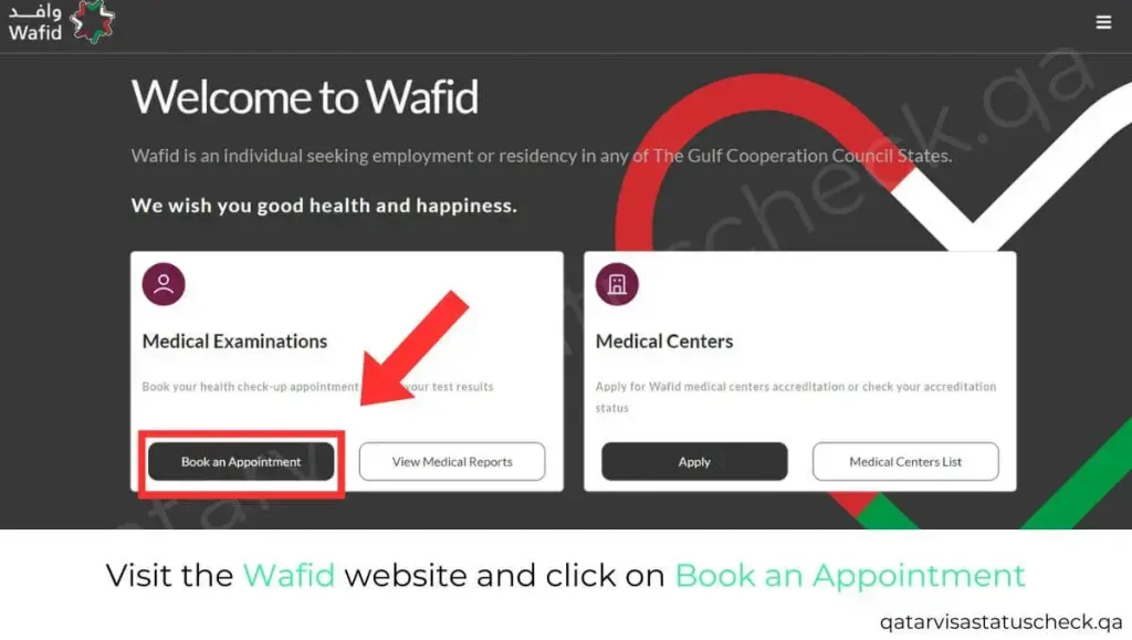 Visit the Wafid website and click on Book an Appointment